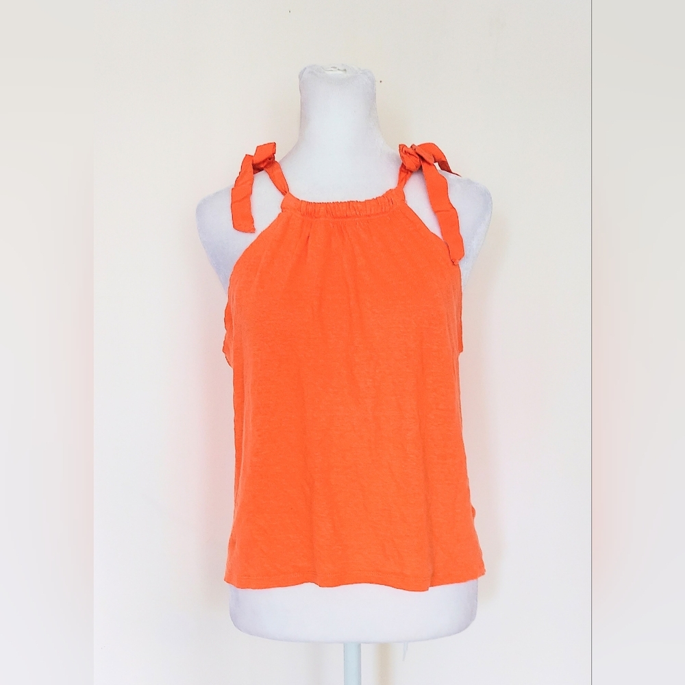 J. Crew Ribbon Tie Linen Tank Top Orange Size Small